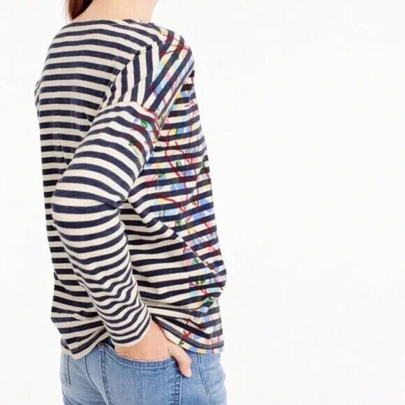 J Crew Michael De Feo Tee Womens M Floral Striped Wearable Art Drop Shoulders - Picture 13 of 14